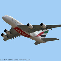 Buy canvas prints of The Mighty Emirates Airbus A380 by Graham Taylor