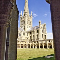 Buy canvas prints of Norwich Cathedral from the Cloisters by Darren Burroughs