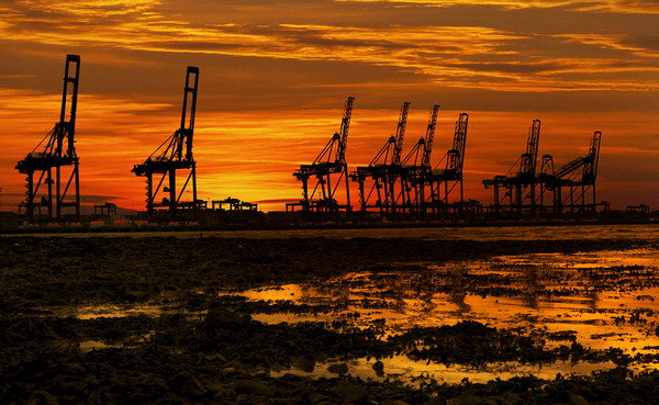 Sunset At The Port Of  Felixstowe Framed Mounted Print by Darren Burroughs