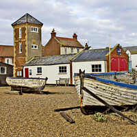 Buy canvas prints of Lifeboat station, boats and Aldeburgh town. by Darren Burroughs