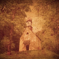 Buy canvas prints of Old Textured Photo Of Bavarian Church in Alps by Mark Purches