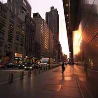Buy canvas prints of New York Street Sunset and Reflection by Mark Purches