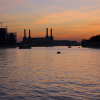 Buy canvas prints of London River Thames Sunset Battersea Power Station by Mark Purches