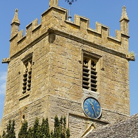 Buy canvas prints of St Peter's Church Tower Blue Clock Face - Stanway  by Mark Purches