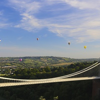 Buy canvas prints of Bristol Balloon Fiesta & Clifton Bridge by Mark Purches