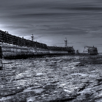 Buy canvas prints of  Harbour wall whitby bay by Doug McRae