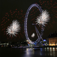Buy canvas prints of Fire works and the London Eye by Doug McRae