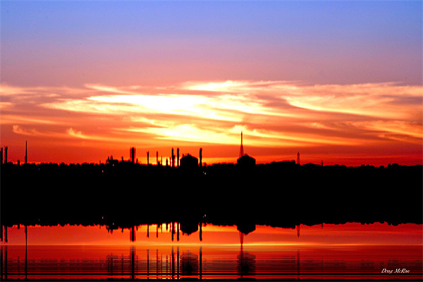 Sunset over Southampton oil terminal Picture Board by Doug McRae