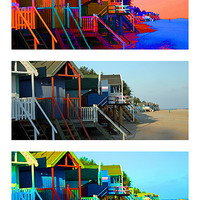 Buy canvas prints of Funky Beach Huts - White Border by Sandi-Cockayne ADPS
