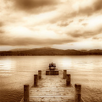 Buy canvas prints of Jetty on a Lake - Sepia by Sandi-Cockayne ADPS