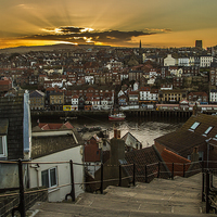 Buy canvas prints of  Whitby Sunset On The 199 Steps. by Sandi-Cockayne ADPS