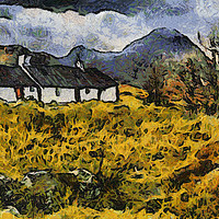 Buy canvas prints of Black Rock Cottage, Glencoe - Painting by Sandi-Cockayne ADPS