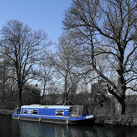 Buy canvas prints of Blue Narrowboat - Kennet and Avon Canal by Samantha Higgs