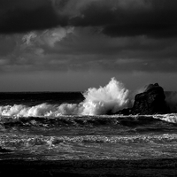 Buy canvas prints of Crashing Waves at Trevone Bay in Black and White by Samantha Higgs