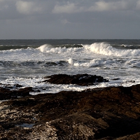 Buy canvas prints of Rocks and Waves, Trevone Bay, Cornwall by Samantha Higgs