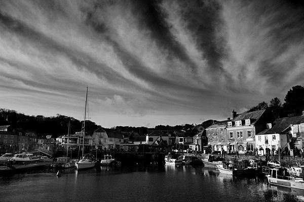 Padstow Skies in Black and White Picture Board by Samantha Higgs