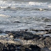 Buy canvas prints of Stormy Sea, Newtrain Bay, Cornwall by Samantha Higgs