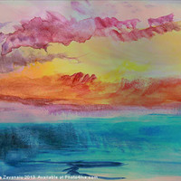 Buy canvas prints of Lagoon Watercolour Sunset by Rosanna Zavanaiu