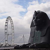 Buy canvas prints of Sphinx guarding the London Eye by Christine Jeffrey