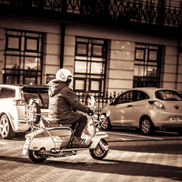 Buy canvas prints of Scooter man by Sean Wareing