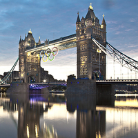 Buy canvas prints of  Tower Bridge and Olympic Rings by peter tachauer