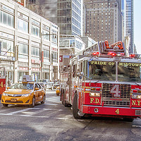 Buy canvas prints of Fire Engines & Yellow Cabs New York by peter tachauer