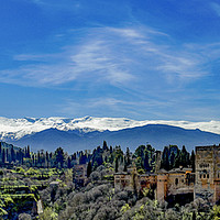 Buy canvas prints of Alhambra Palace and Mountains by peter tachauer
