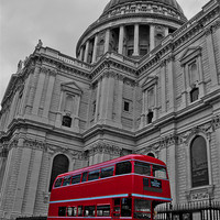 Buy canvas prints of Red London Bus at St. Paul's by Dawn O'Connor