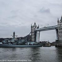 Buy canvas prints of HMS St. Alban's at Tower Bridge by Dawn O'Connor