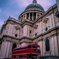Buy canvas prints of St Pauls Cathedral and Red London Bus by Dawn O'Connor