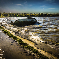 Buy canvas prints of Riverside Wreck at High Tide by Dawn O'Connor