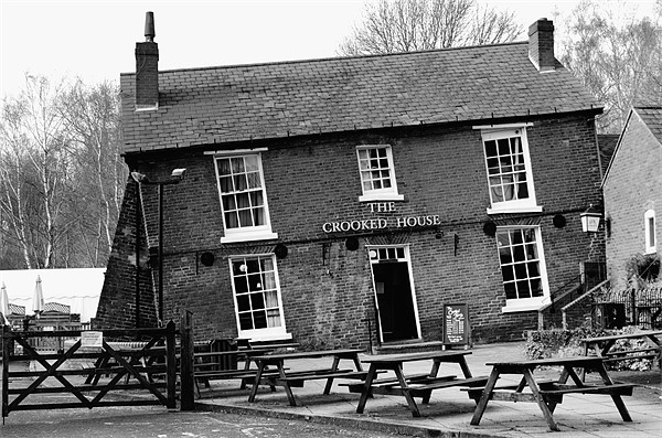 The Crooked House Pub - Black And White  Picture Board by Anthony Michael 