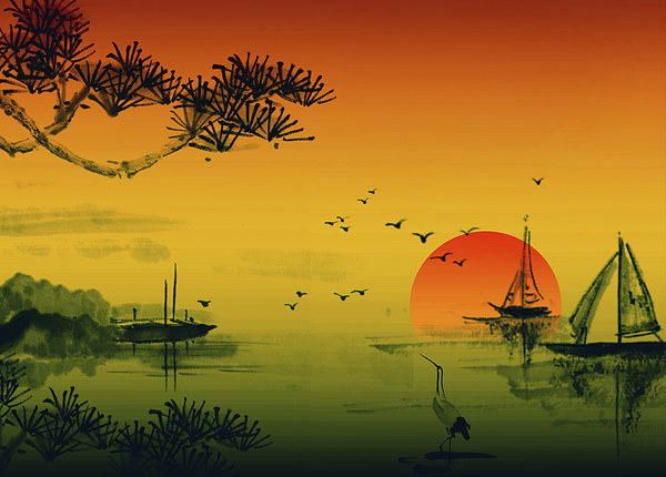 Fishing Boats At Sunset Picture Board by Anthony Michael 
