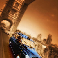 Buy canvas prints of Tower Bridge taxi by Chris Manfield