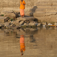 Buy canvas prints of Reflection of a Saddhu, River Ganges, Varanasi, In by Serena Bowles
