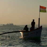 Buy canvas prints of Dolphin Boat with Indian Flag Palolem, Goa, India by Serena Bowles