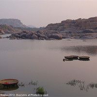 Buy canvas prints of Coracles on the Tungabhadra River by Serena Bowles