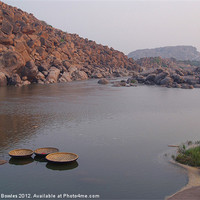 Buy canvas prints of Coracles on the Tungabhadra River, Hampi by Serena Bowles