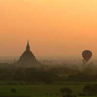 Buy canvas prints of Two Balloons over Bagan at Sunrise, Myanmar by Serena Bowles