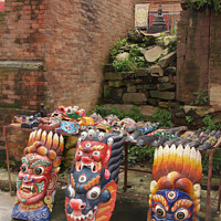 Buy canvas prints of Colourful Masks for sale Swayambhu by Serena Bowles