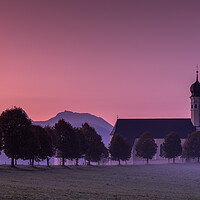 Buy canvas prints of Sonnenaufgang an der Wilpartinger Wallfahrtskirche by Thomas Schaeffer