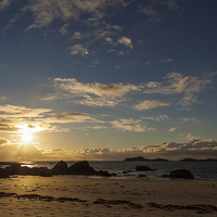 Buy canvas prints of Midnight sun at the beach at Ramberg by Thomas Schaeffer