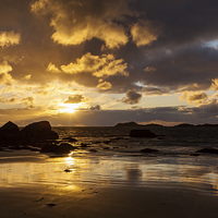 Buy canvas prints of midnight sun at the beach at Ramberg by Thomas Schaeffer