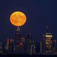 Buy canvas prints of Moon rises over Frankfurt by Thomas Schaeffer