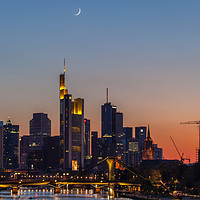 Buy canvas prints of Skyline Frankfurt with moon by Thomas Schaeffer