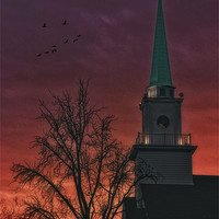 Buy canvas prints of THE STEEPLE AT SUNSET by Tom York
