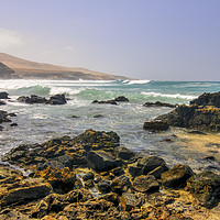 Buy canvas prints of Fuerteventura Playa de Garcey - site of the shipwr by Simon Litchfield