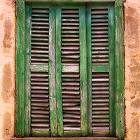 Buy canvas prints of Sunbaked Shutters by Simon Litchfield