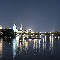 Buy canvas prints of River Vltava (Prague) at night. by Geoff Storey