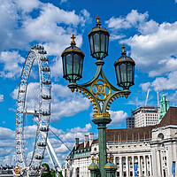 Buy canvas prints of Lamp and The London Eye  by Joyce Storey
